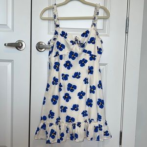 White Floral Mini Dress with Blue Flowers